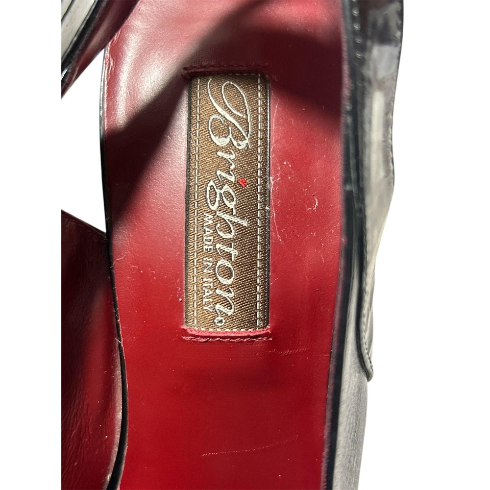 Brighton Bree Black Leather Slingback Heels Made in Italy Silver Hardware 8.5M - Picture 2 of 14